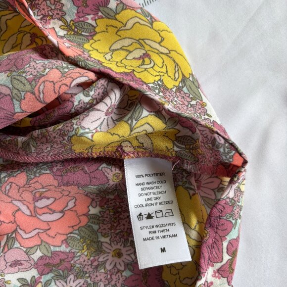Anthropologie Pleione Pink Floral Faux Wrap With Bow Boho Blouse Medium - Picture 7 of 8